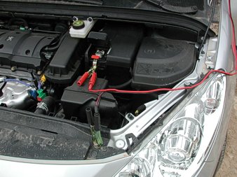 Engine of rental car (and battery tapping)